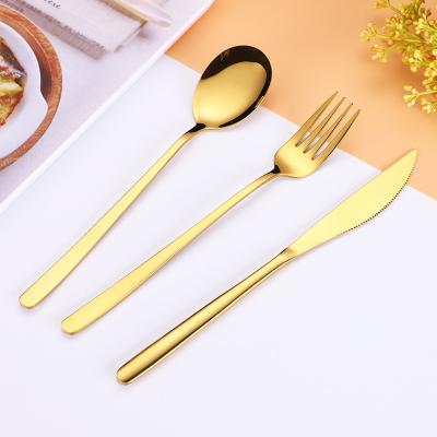 China Sustainable Korean Cutlery Set Custom Stainless Steel Gold Metal Knife Fork Spoon Flatware Sets for sale