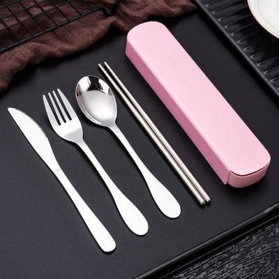 China Viable Wholesale Korean 304 Silverware Set Portable Stainless Steel Travel Cutlery Set With Box for sale