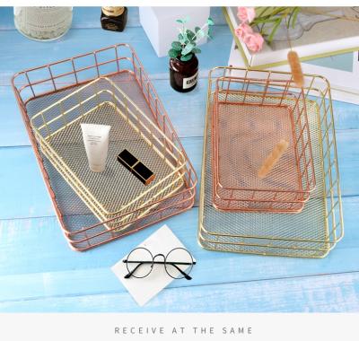 China S viable L Multi-functional Wire Mesh Desktop Storage Organizer Gold Storage Basket Waist Storage Basket Iron for Home Wicker Supplies for sale