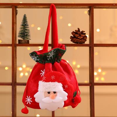 China Festival Decoration Hot Sale Kids Xmas Drawstring Candy Pouch Fabric Red Christmas Gift Bags for sale