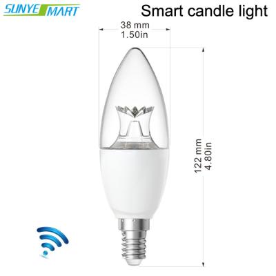 China Hotel Smart 4.4W 5.5w E14 RGBW Voice Control Colorful Changing WiFi LED Candle Lights for sale