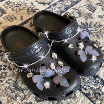 China Clog Charm Butterfly Corc Charms New DIY Women's Clogs Decoration Rhinestone Shoes Elegant Temperament Fashion Package Set For Corcs for sale