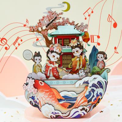 China Flora Beauty New Arrival Custom Hand Crank Musical Baby Wooden Music Box Wind Up For Gifts for sale