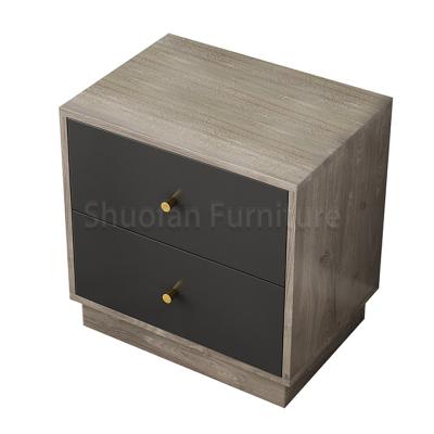 China 2021 Modern Teak Color Nightstand Storage Space Exquisite Wooden Double Layer Cheap Bedside Table Extendable New Design for sale