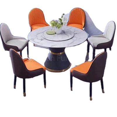 China Simple design fireproof white dish factory round dining table set with 4 oak legs chairs for living room for sale