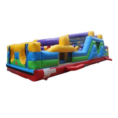 China Eco - Friendly Red Yellow And Blue Inflatable Obstacle Course With Blower for sale