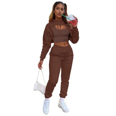 China RTS Breathable Trending New Arrival Logo Women Tracksuits Cotton Custom Made Fashion 3 Piece Tracksuit Sweatsuit For Women 2021 for sale