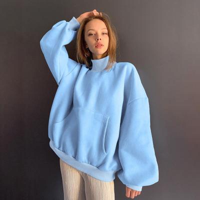 China Autumn 2020 new women's LOGO color customized 100% casual tops Anti-wrinkle high neck sweater pure loose cotton for sale