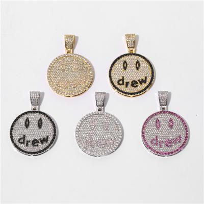 China Hiphop Face Pink Zircon Black Zircon Hip Hop Jewelry Round Happy Smile Pendant for sale