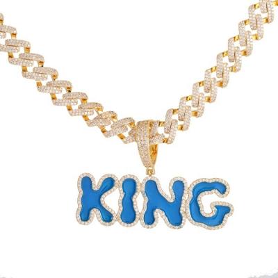 China Punk Hip Hop Jewelry Pendant QH Iced Out Hip Hop Smoothie Charming Solid Back Blue Gold Silver Chain Necklace Pendant Christmas Gift Shiny Letter Charm for sale