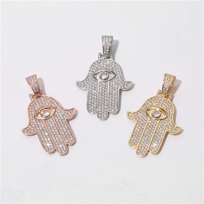 China 2022 Hiphop Fashion Charm Personalized Zircon Palm Eye Hip Hop Jewelry Pendant for sale