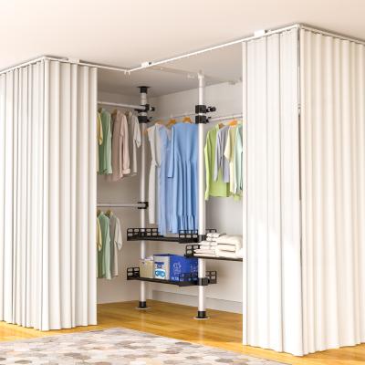 China Adjustable (Size) No Punch Portable Wardrobe Bedroom Cabinets Storage Organizer Clothes Large Combination Strong Free Metal for sale