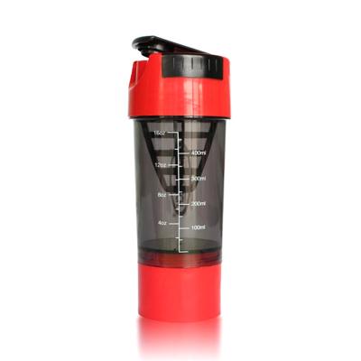 China Bpa Free Sports Fitness 600ml Water Cup Protein Shaker Plastic Bottle Viable With Strainer And A Bottom Container for sale