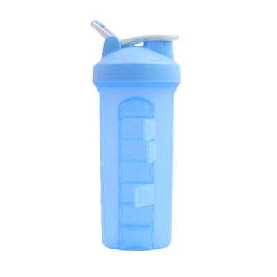 China bpa free sports fitness 700ml protein shaker plastic bottle viable with handle and 7 day pill box for sale