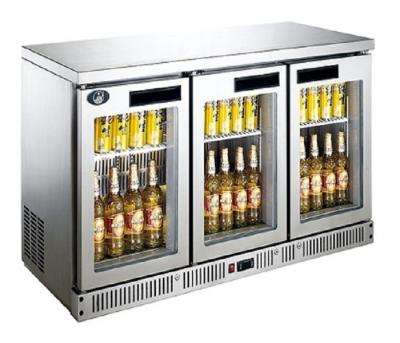 China Commercial Single-temperature Under Counter Refrigerator 3 Glass Doors Low Noise Commercial Showcase Fridge For Beer for sale