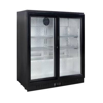 China Cooler Black Single-Temperature Double Door Back Bar Rear Bar Refrigerator for sale