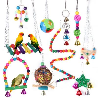 China Stocked Pet Bird Toys Border Parrot Hanging Toy Combination Set Bird Supplies Toy Cage Swing Rainbow Bridge Set for sale