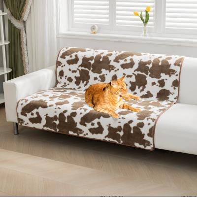 China Cow Pattern Brown Short Plush Covering Stocked Mat Soft And Comfortable Deep Sleep Pet Sofa Cushion for sale