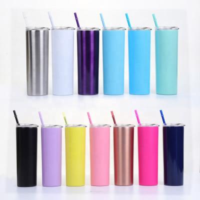 China Sustainable Straight Shape 20 Ounce Skinny Stainless Steel Wedding Tumblers, Double Wall Vacuum Tumbler With Straw for sale