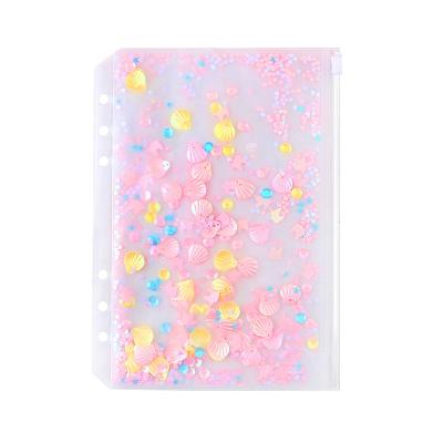 China Custom Office School Stationery A6 PVC Zipper Pouch With Sequins Wholesale 6 Rings PVC Zipper File Holder Documents Bag Binding Plastic Envelope for sale