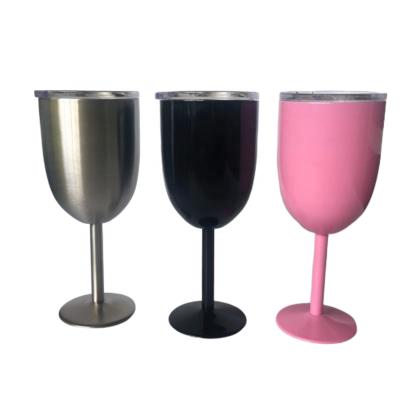 China 10oz Double Wall Stainless Steel Metal Wine Cup Tumbler Stocked Insulated Wine Glass with Shatterproof Lid for sale