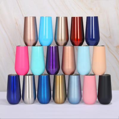 China Multicolor Stocked 6 Ounce Stainless Steel Vacuum 180ml Champagne Mug With Sliding Lid for sale