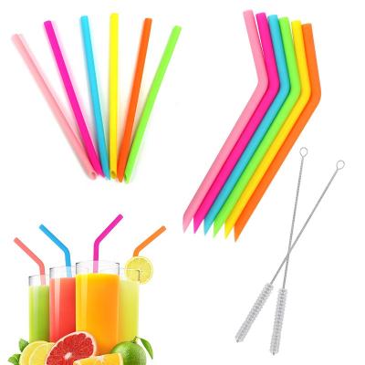 China Disposable Silicone Rubber Straws Set 8pcs Curved Reusable Straws with 2 Brushes for Stainless Steel Tumbler for sale