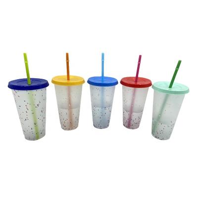 China 24OZ Reusable Water Tumblers Travel Car Plastic Color Changing Plastic Cup With Lid And Straws 24oz/710ml for sale