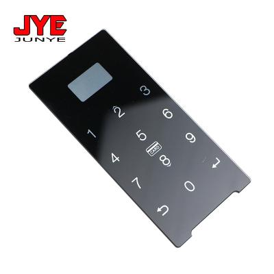 China Home Office Mirror Effect Black Electroplating Smart Lock Tempered Flat Glass Panel for sale