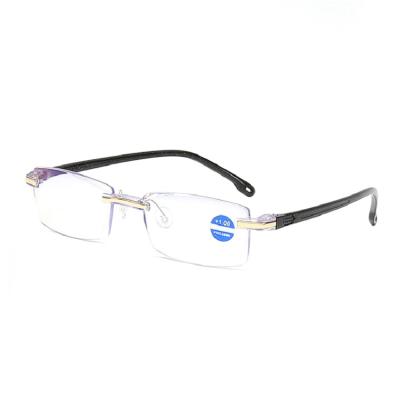 China Slim Rectangle 2021 Rimless Reading Glasses Frames Blue Light Blocking Reading Glasses For Man Woman for sale