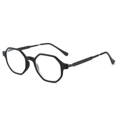 China Slim Design Retro Geometry Full Frame Reading Glasses Men Blue Light Blocking Filter Hinge Optical Frames Telling Glasses for sale