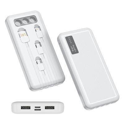 China 2 USB Port 10000mAh Power Bank 4 In 1 Built In Cables With LED Lights Power Bank Portable Type-C Mobile Charger For Outdoor for sale