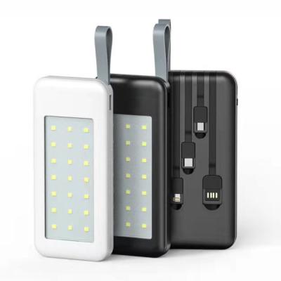 China Micro 10000mAh Factory Built in 4 Cable Power Bank with Led Lights Camping Lights Power Bank for Outdoor for sale