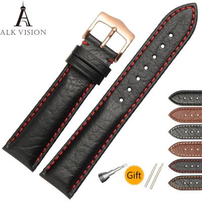 China ALK Vintage Cow Leather Watch Band Bracelet black stainless fashion buckle Strap Watchband  belt accessories brown gold for sale