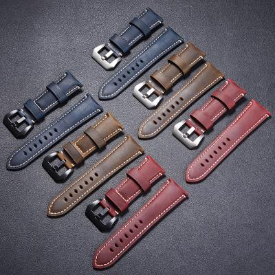 China Genuine Leather Watchband Bracelet 20 22 24 26mm Women Men Oil Wax Cowhide Blue Green Red Brown Wach Band Strap Steel Bu for sale