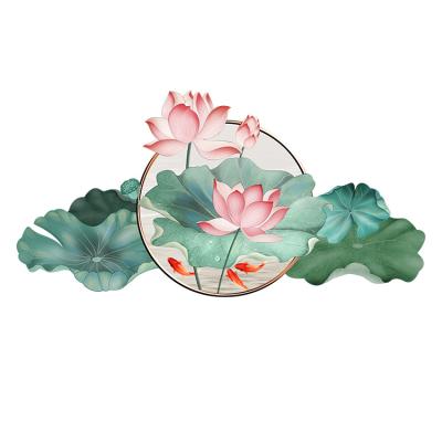 China Waterproof+ECO-Friendly American Lotus Warm Retro Villa Triptych Large Mural Decorative Wall Painting for Living Room for sale