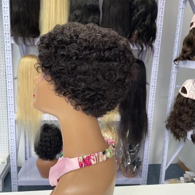 China Jerry Curl Wholesale hair pixie cut wig hair wate rshort 10A natural black short hair short pixie cut wigs for sale