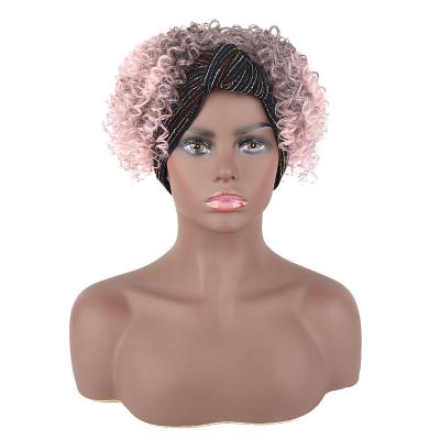 China Wholesale Black Curly Afro Wig Headband African Women Short Synthetic Hair Full Afro Kinky Curly Synthetic Headband Wig for sale