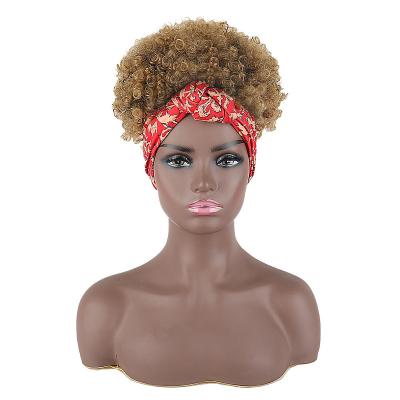 China Afro Curly Headband Wig With Bangs Short Afro Curly Synthetic Bob Wig Headband Wig For Black Women for sale