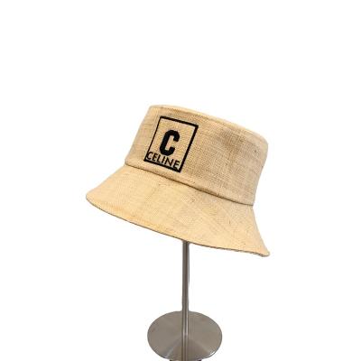 China CELINN Panama Style CELINN Letter Image Summer Classic Correct Beach Sun Straw Hat Straw Hat Sun Straw Flat Top Straw Hat for sale