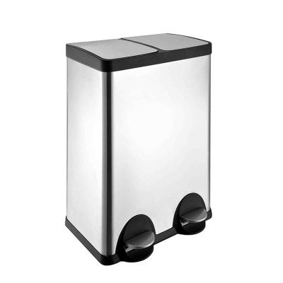 China Sustainable High Quality Ecf60 Metal Double Recycle Pedal Bin And Rubish Steel Bin Kitchen for sale