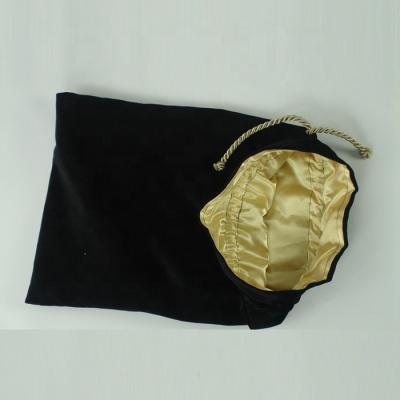 China Luxurious Impact Resistance Satin Lining Hair Extension Drawstring Velvet Bag With Logo Printing for sale