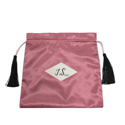 China Recyclable Black Satin Display Bag With Ribbon / Ropes , Jewelry Satin Bag With Tassels for sale