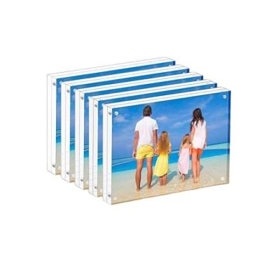 China Hot Selling Europe Desktop Acrylic Horizontal Double Sided Transparent Frameless Display Self-supporting Magnetic Photo Frame for sale