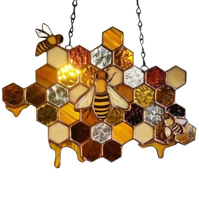 China Europe House Bee Festival Decorations Honeycomb Ornaments Garden Acrylic House Number Door Plaque Pendant for sale