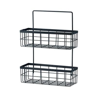 China Europe free punch kitchen, bathroom wall, solid color, double-layer metal basket, iron storage rack for sale