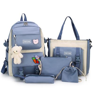 China Wholesale New Arrival Teenage Girl School Bags Convenient Purses and Handbags Anti-theft 5 Pieces Set Soft Canvas Backpacks For Women for sale