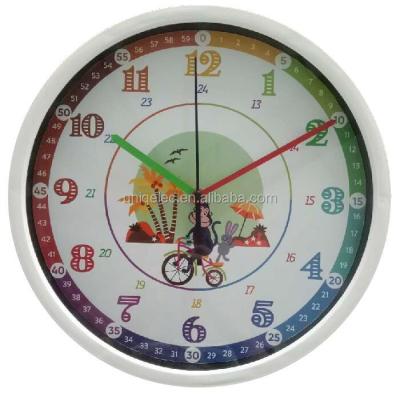 China Modern Plastic Colorful Clocks Veggeklokke, 12 Inch Antique Style Children Kids Monkey Face Cartoon Wall Clock For Living Room Office for sale