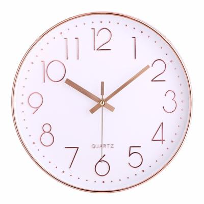 China Antique Style 12 Inch Rose Gold Home Decor Modern Quartz Battery Operated Plastic 3D Living Room Wall Clock For Living Room Office for sale