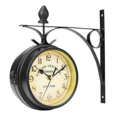 China Vintage Style Antique Style Metal Wall Mount Double Sided Station Wall Clock for sale